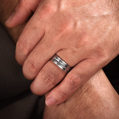 14K White Gold 7mm Diamond Cut Center Men's Wedding Band in Satin Finish thumbnail 4