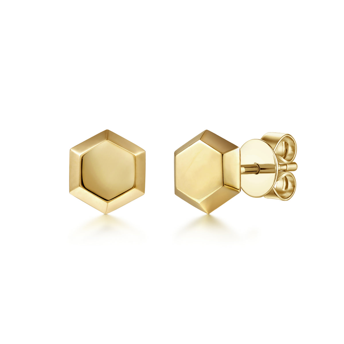 14K Yellow Gold Hexagon Stud Earrings - View 1