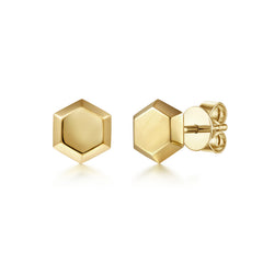 14K Yellow Gold Hexagon Stud Earrings thumbnail 1