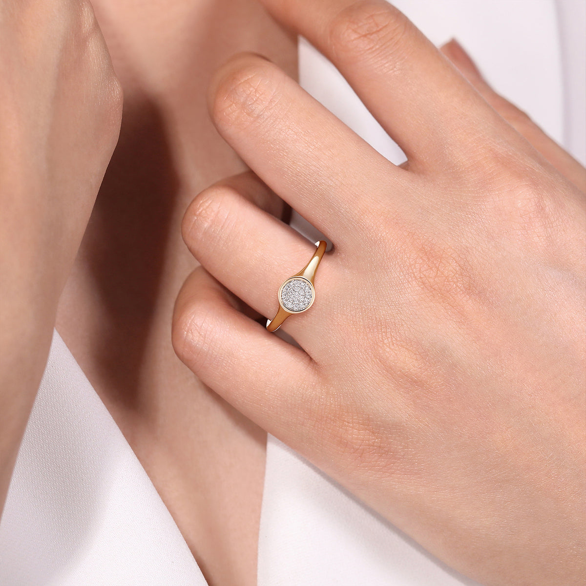 14K Yellow Gold Cluster Pavé Diamond Signet Promise Ring - View 5
