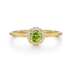 14K Yellow Gold Peridot and Diamond Halo Promise Ring thumbnail 1
