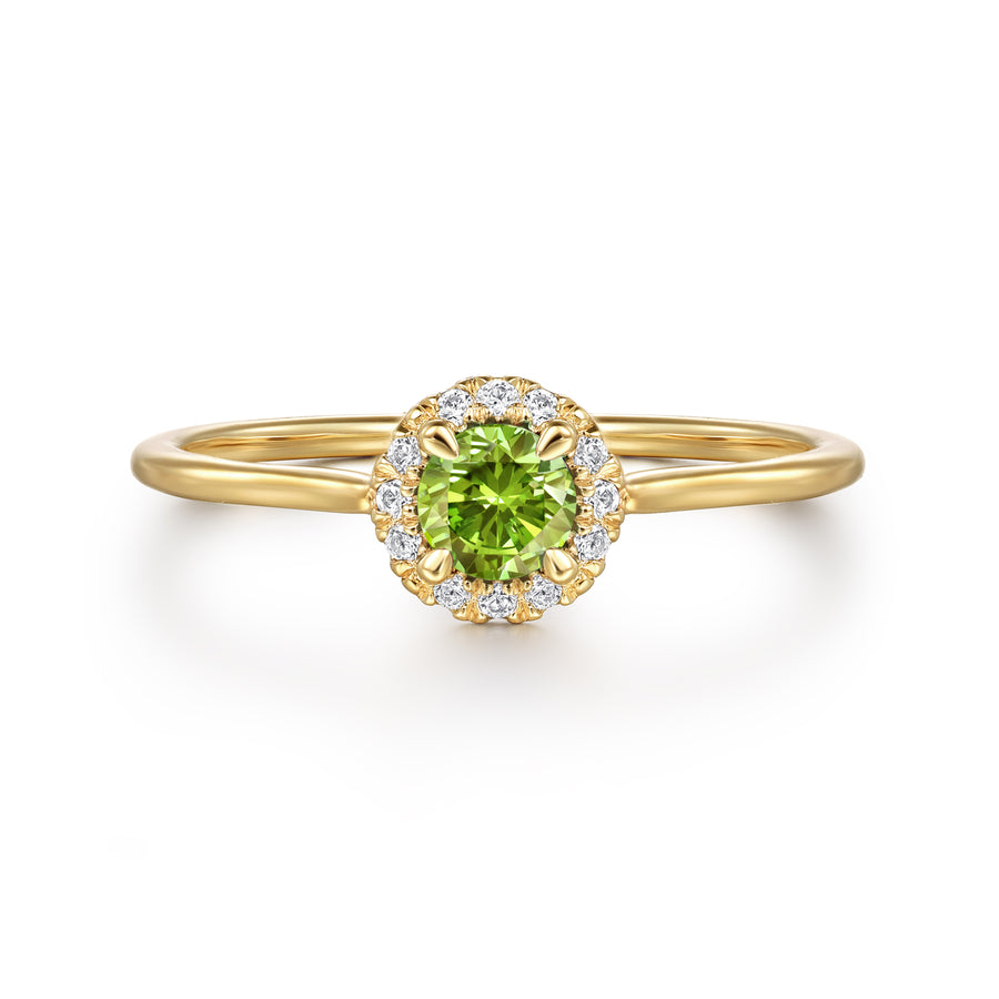 14K Yellow Gold Peridot and Diamond Halo Promise Ring