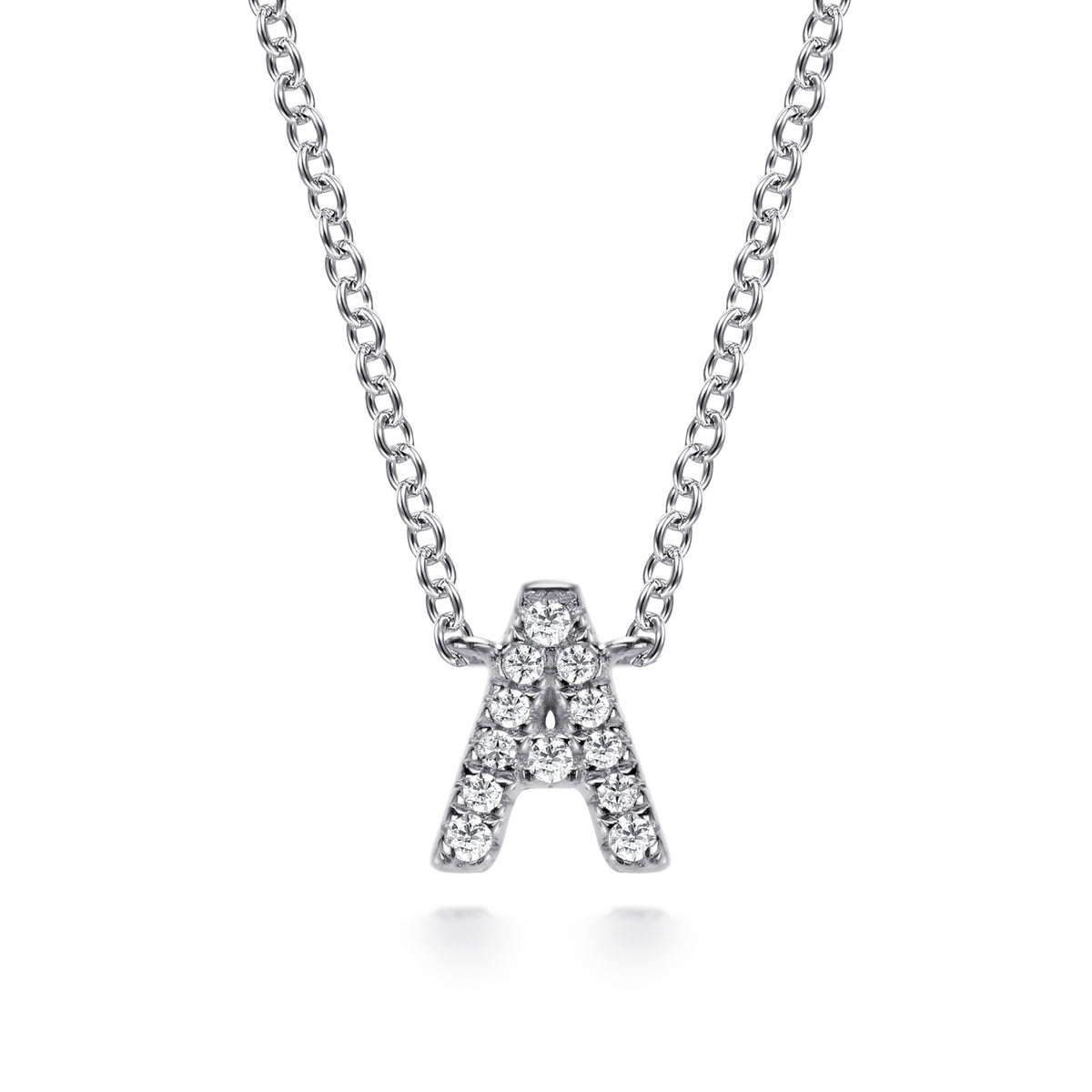 14K White Gold Diamond A Initial Pendant Necklace - View 1