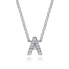 14K White Gold Diamond A Initial Pendant Necklace thumbnail 1