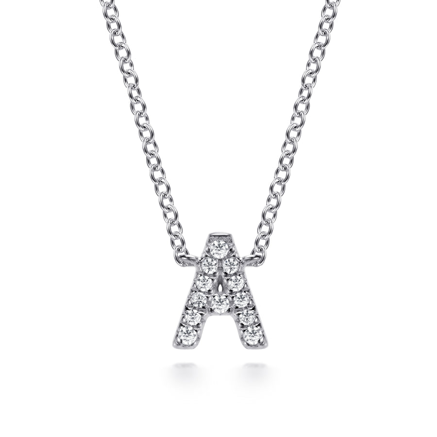 14K White Gold Diamond A Initial Pendant Necklace