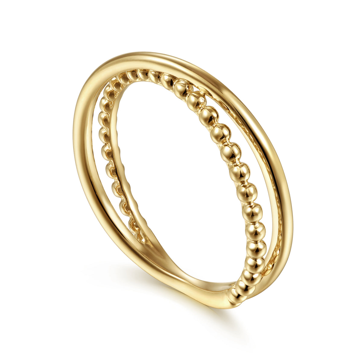 14K Yellow Gold Beaded Criss Cross Ring - View 3