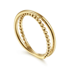 14K Yellow Gold Beaded Criss Cross Ring thumbnail 3