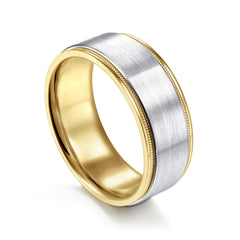 14K White-Yellow Gold 8mm Two Tone Men's Wedding Band in Satin Finish thumbnail 3