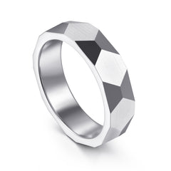 14K White Gold 6mm Carved Men's Wedding Band in Satin Finish thumbnail 3