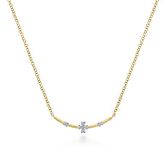14K Yellow Gold Curved Bar Necklace with Diamond Stations thumbnail 1