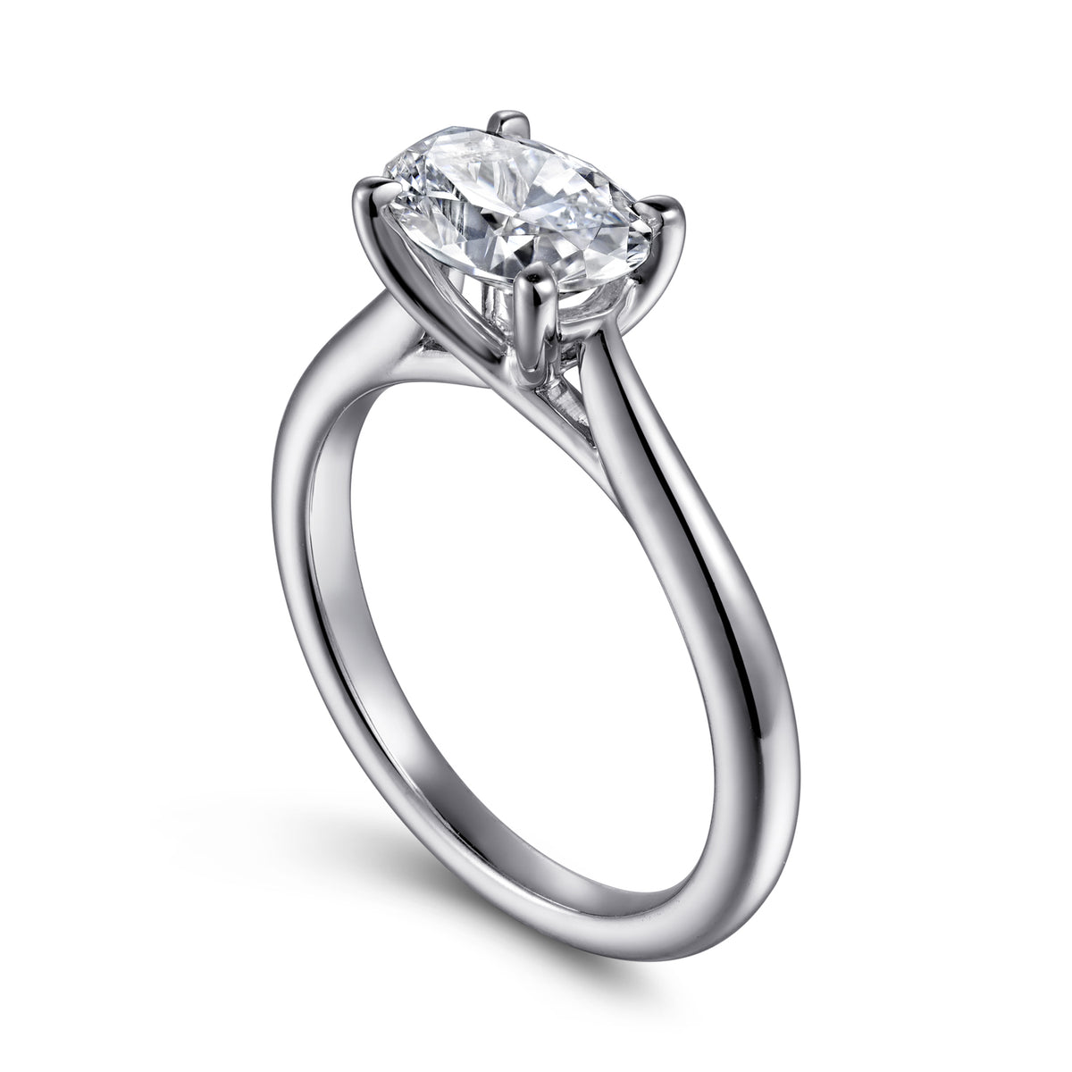 East-West Oval Solitaire Diamond Engagement Ring - View 3