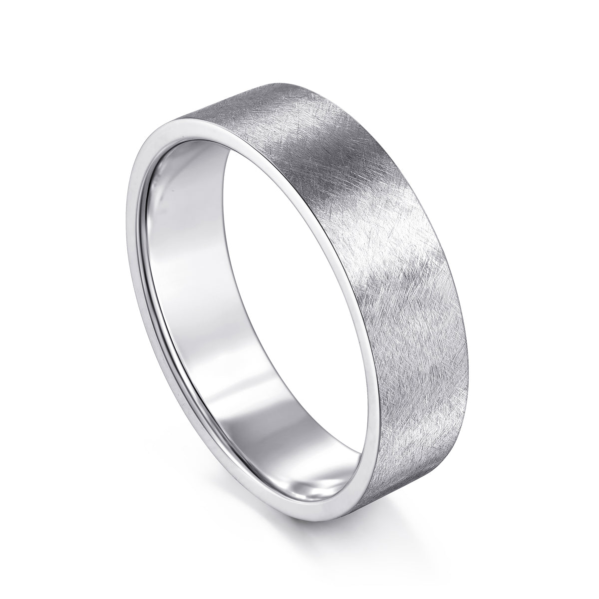 14K White Gold 6mm Brushed Finish Men's Wedding Band - View 3