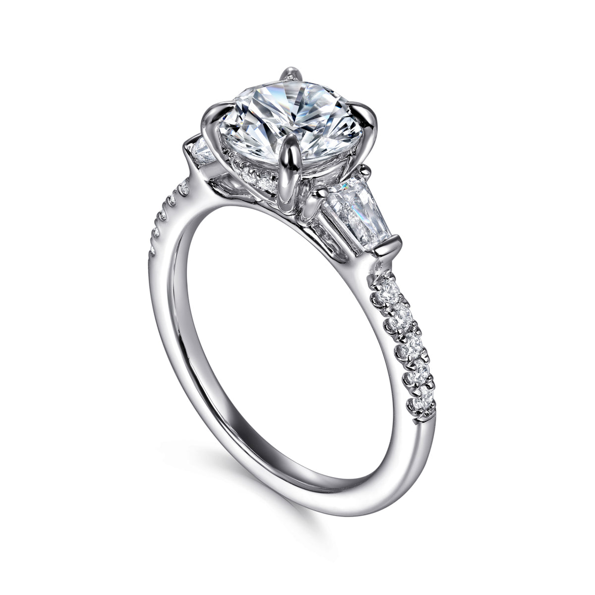 Contemporary 14K Gold Round Three Stone Diamond Engagement Ring - View 3