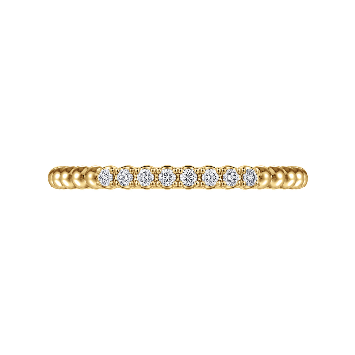 14K Yellow Gold Beaded Diamond Stackable Ring - View 6