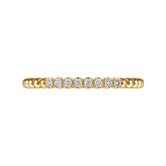 14K Yellow Gold Beaded Diamond Stackable Ring thumbnail 6