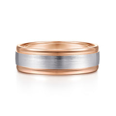 14K White-Rose Gold 7mm Two Tone Men's Wedding Band in Satin Finish thumbnail 1