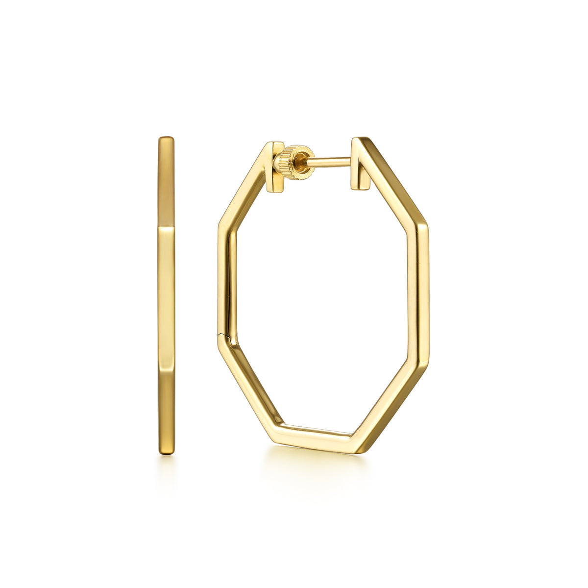 14K Yellow Gold 30mm Geometric Classic Hoop Earrings - View 1