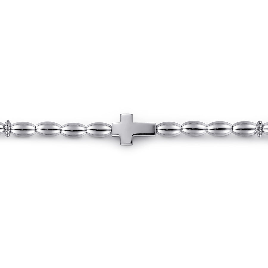 925 Sterling Silver Beaded Cross Bracelet