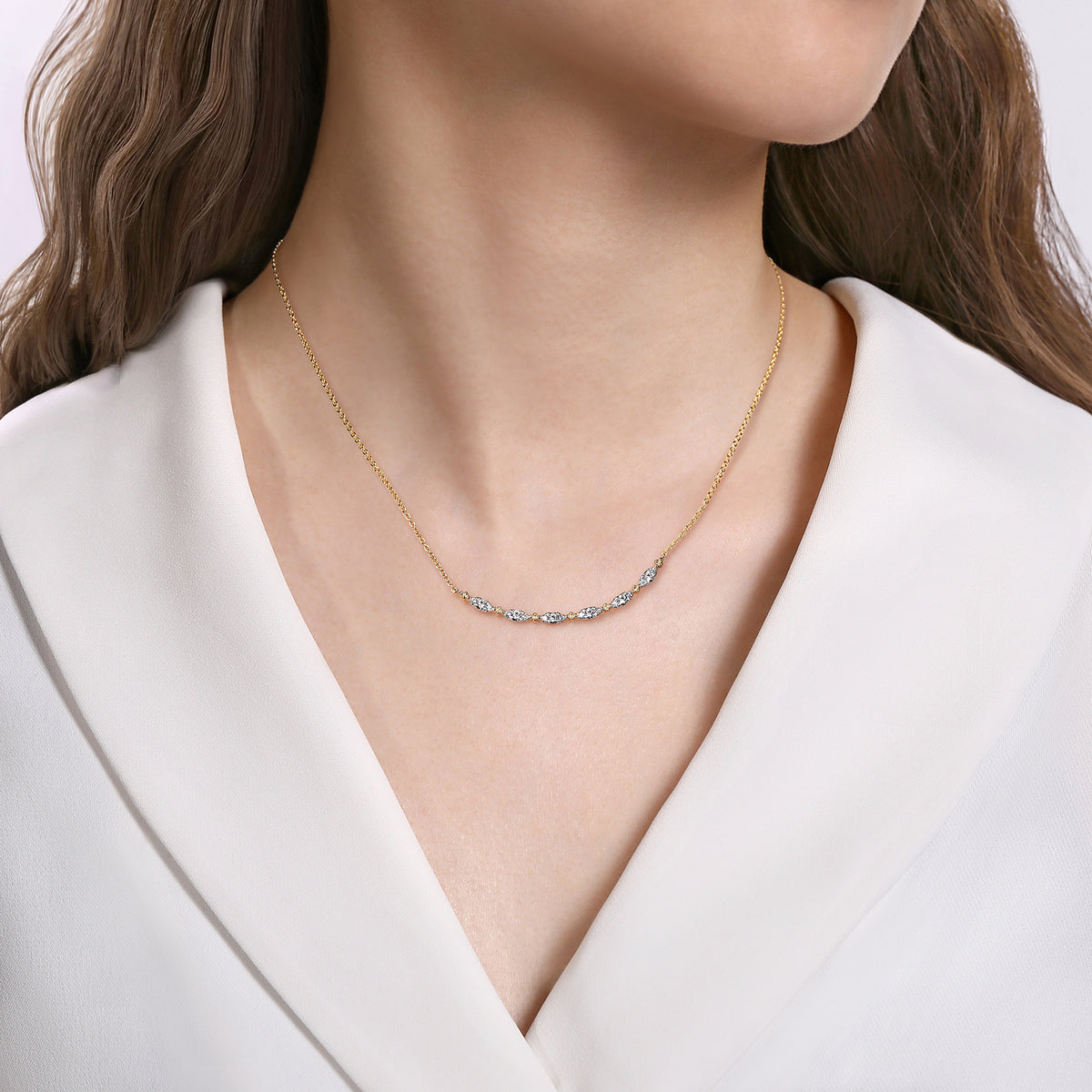 14K Yellow Gold Diamond Bar Necklace - View 3