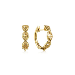 14K Yellow Gold 15mm Chain Pattern Huggie Earrings thumbnail 1