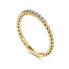 14K Yellow Gold Beaded Diamond Stackable Ring thumbnail 3