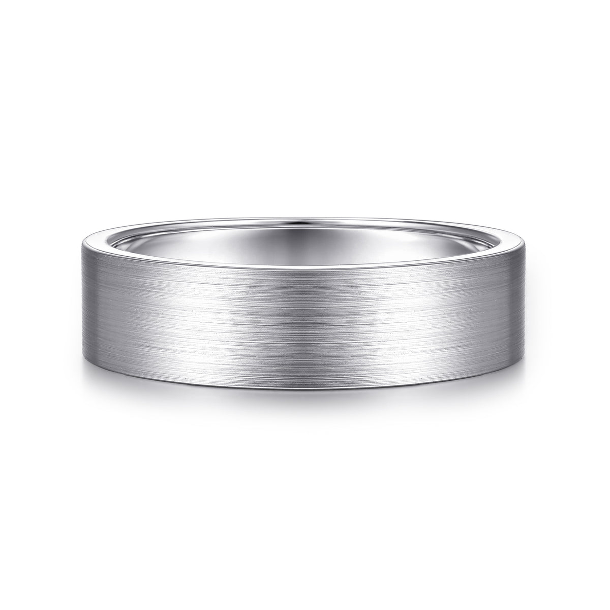 14K White Gold 6mm Flat Men's Wedding Band in Satin Finish - View 1