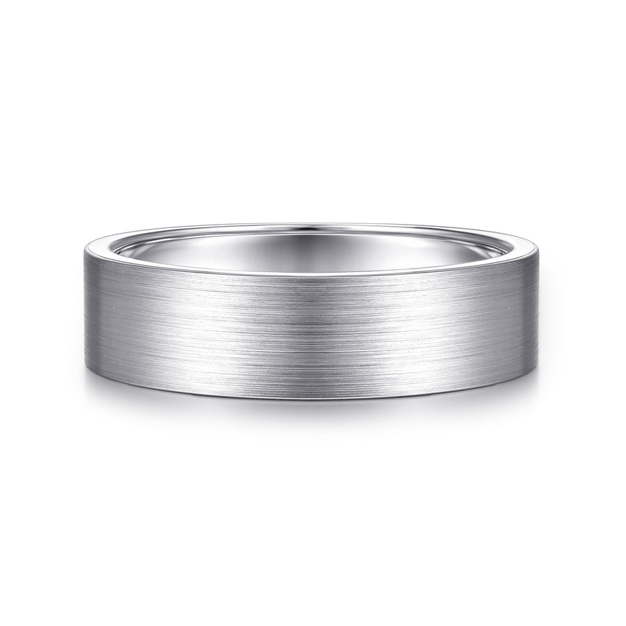 14K White Gold 6mm Flat Men's Wedding Band in Satin Finish