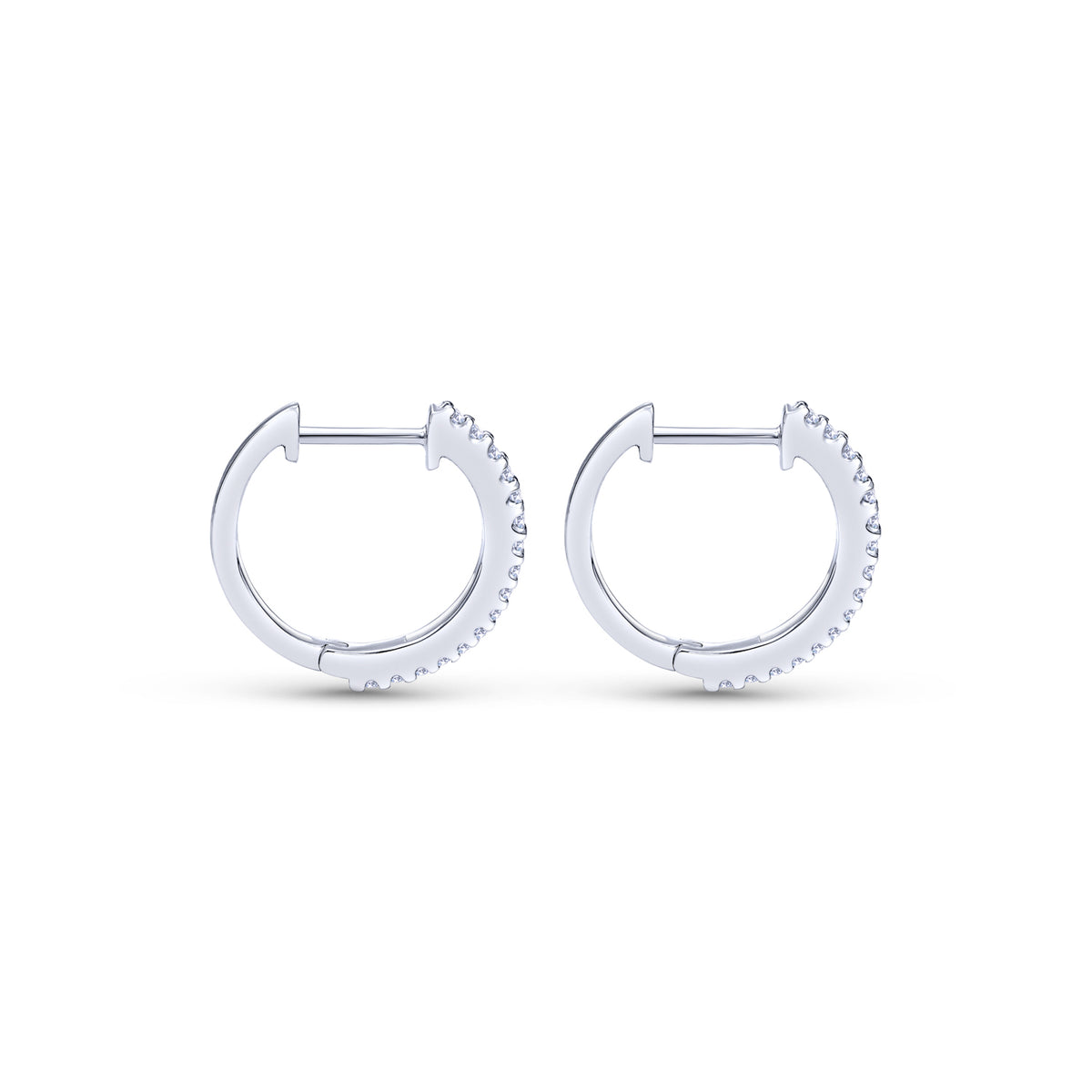 14K White Gold Round Scalloped 15mm Diamond Huggie Earrings - View 2