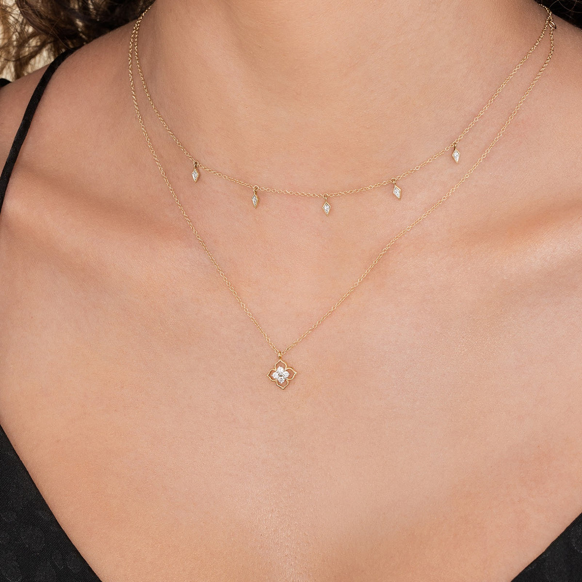 Layered Necklace Droplet 14K Yellow Gold Diamond 0.05ct - View 4