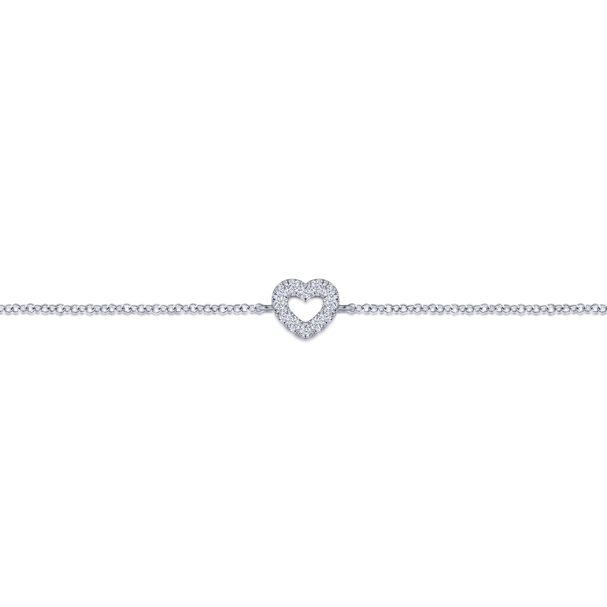 14K White Gold Chain Bracelet with Pavé Diamond Heart - View 2