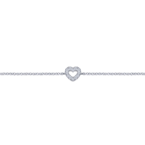 14K White Gold Chain Bracelet with Pavé Diamond Heart