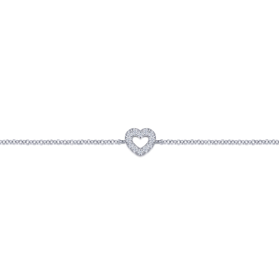 14K White Gold Chain Bracelet with Pavé Diamond Heart