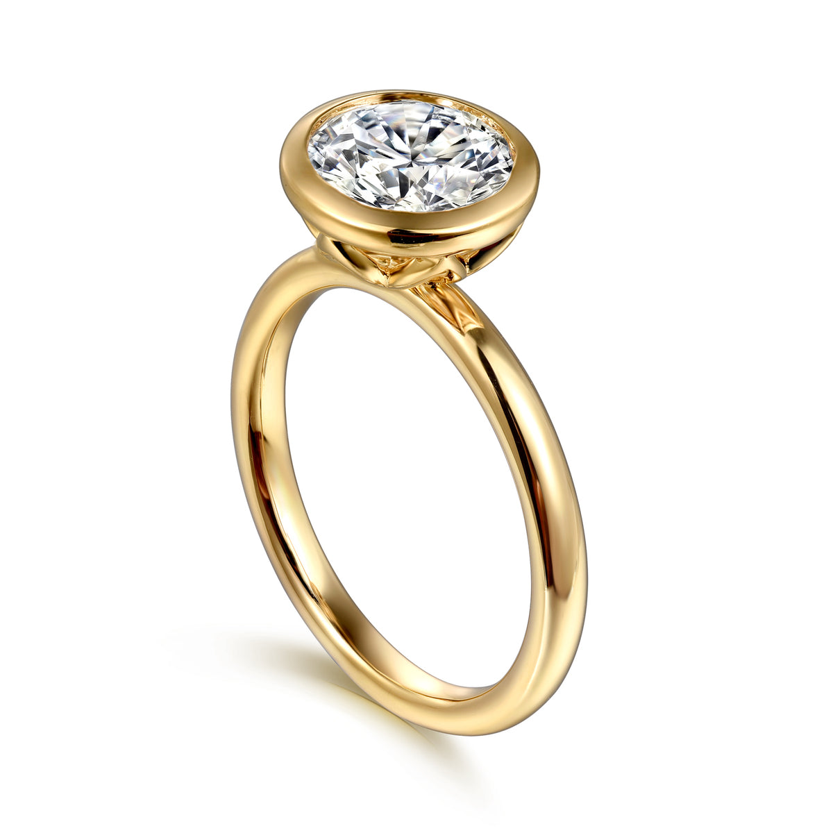 Round Bezel-Set Diamond Engagement Ring - View 3