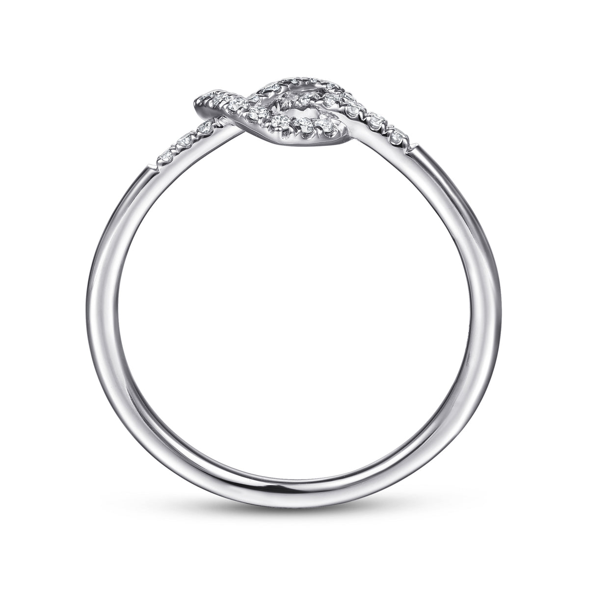 14K White Gold Diamond Pretzel Love Knot Heart Ring - View 2