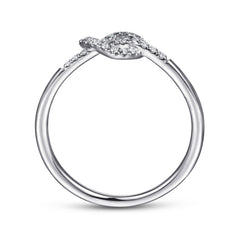 14K White Gold Diamond Pretzel Love Knot Heart Ring thumbnail 2