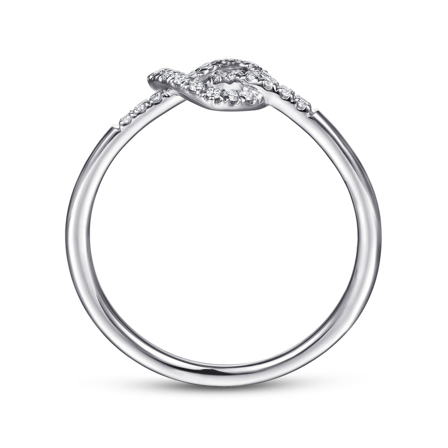 14K White Gold Diamond Pretzel Love Knot Heart Ring
