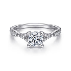 14K White Gold Split Shank Round Diamond Engagement Ring thumbnail 1