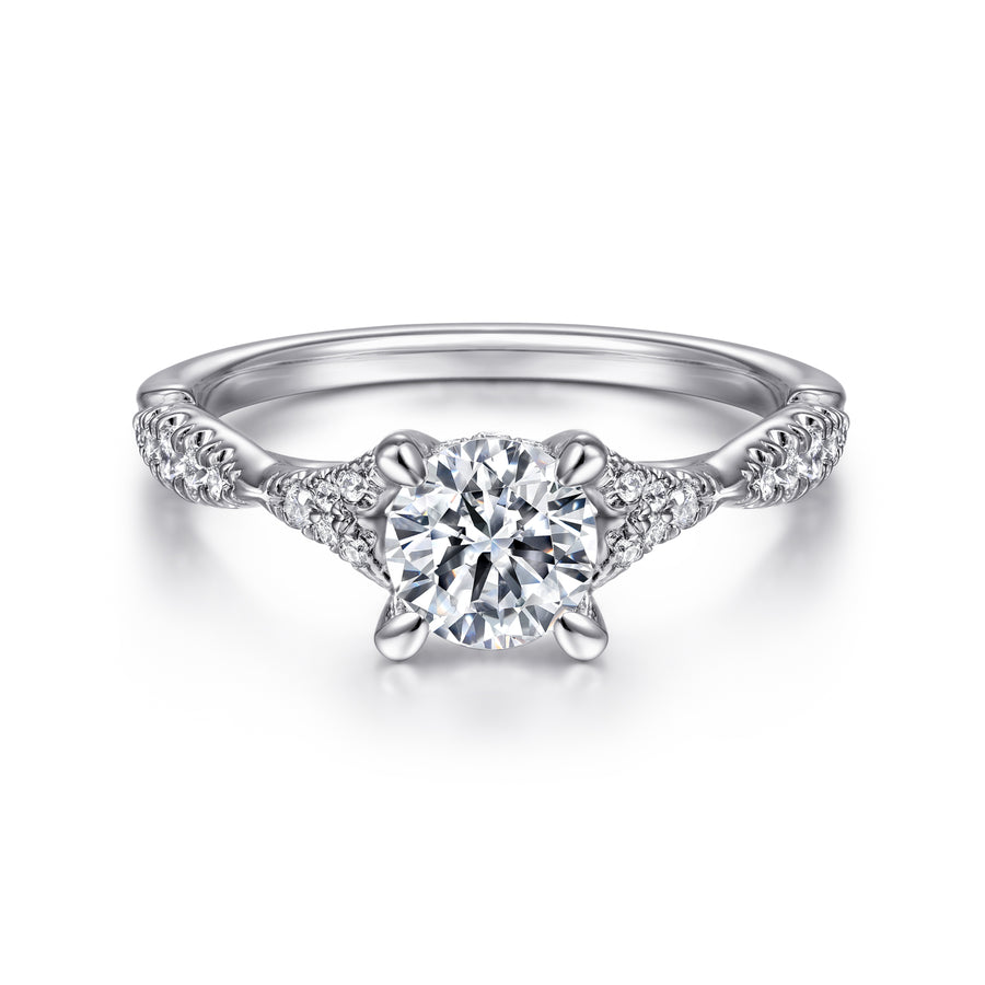 14K White Gold Split Shank Round Diamond Engagement Ring