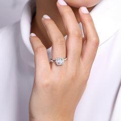 Round Lab-Grown Diamond Cushion Halo Engagement Ring thumbnail 6