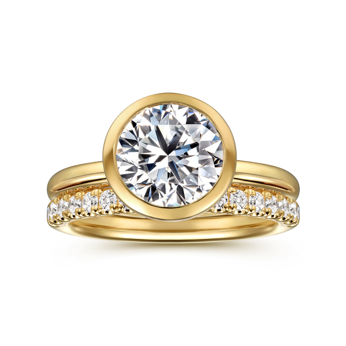 Round Bezel-Set Diamond Engagement Ring - View 4