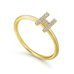 14K Yellow Gold Pavé Diamond Uppercase H Initial Ring thumbnail 3