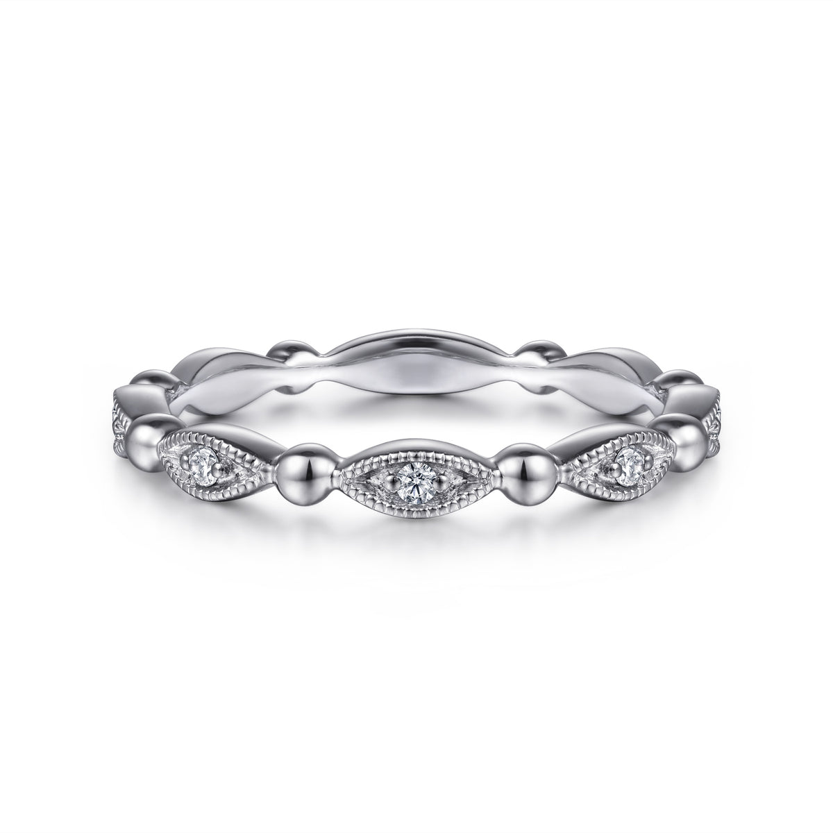 14K White Gold Diamond Stackable Ring - View 1