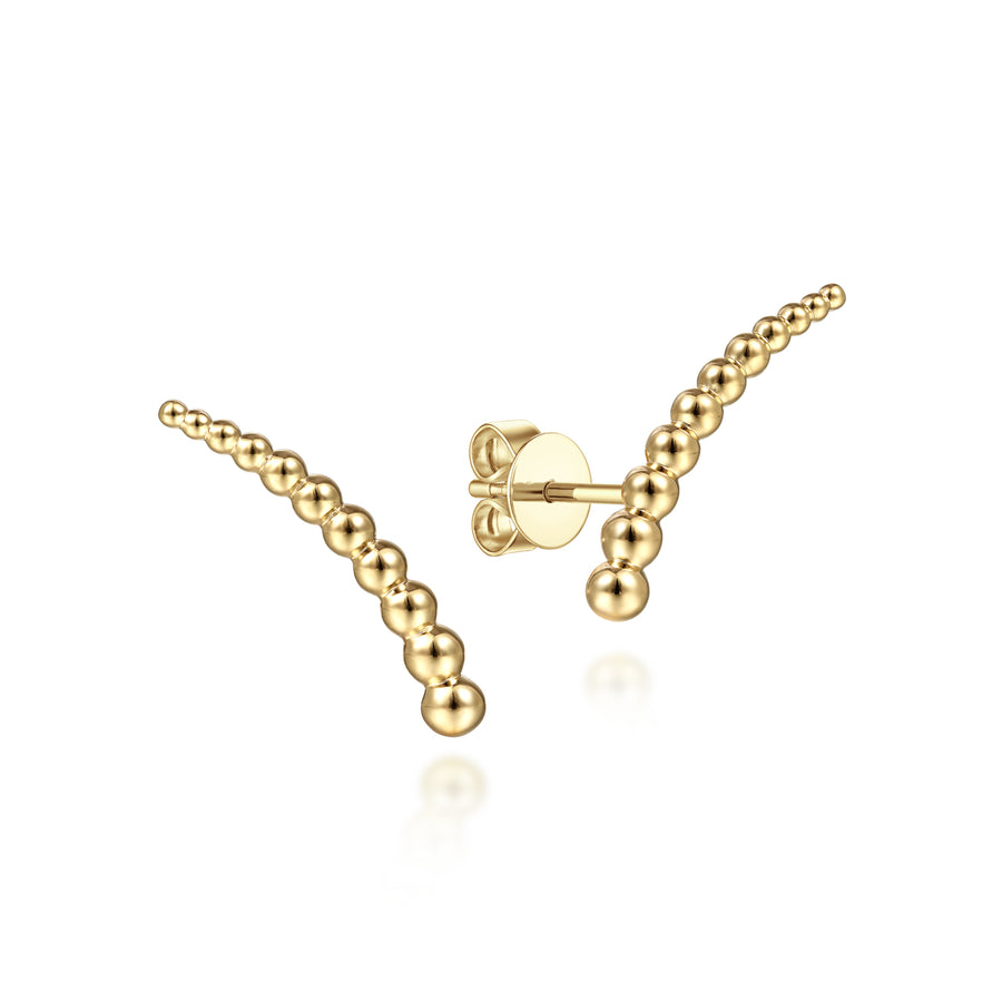 14K Yellow Gold Beaded Earrings Crawlers