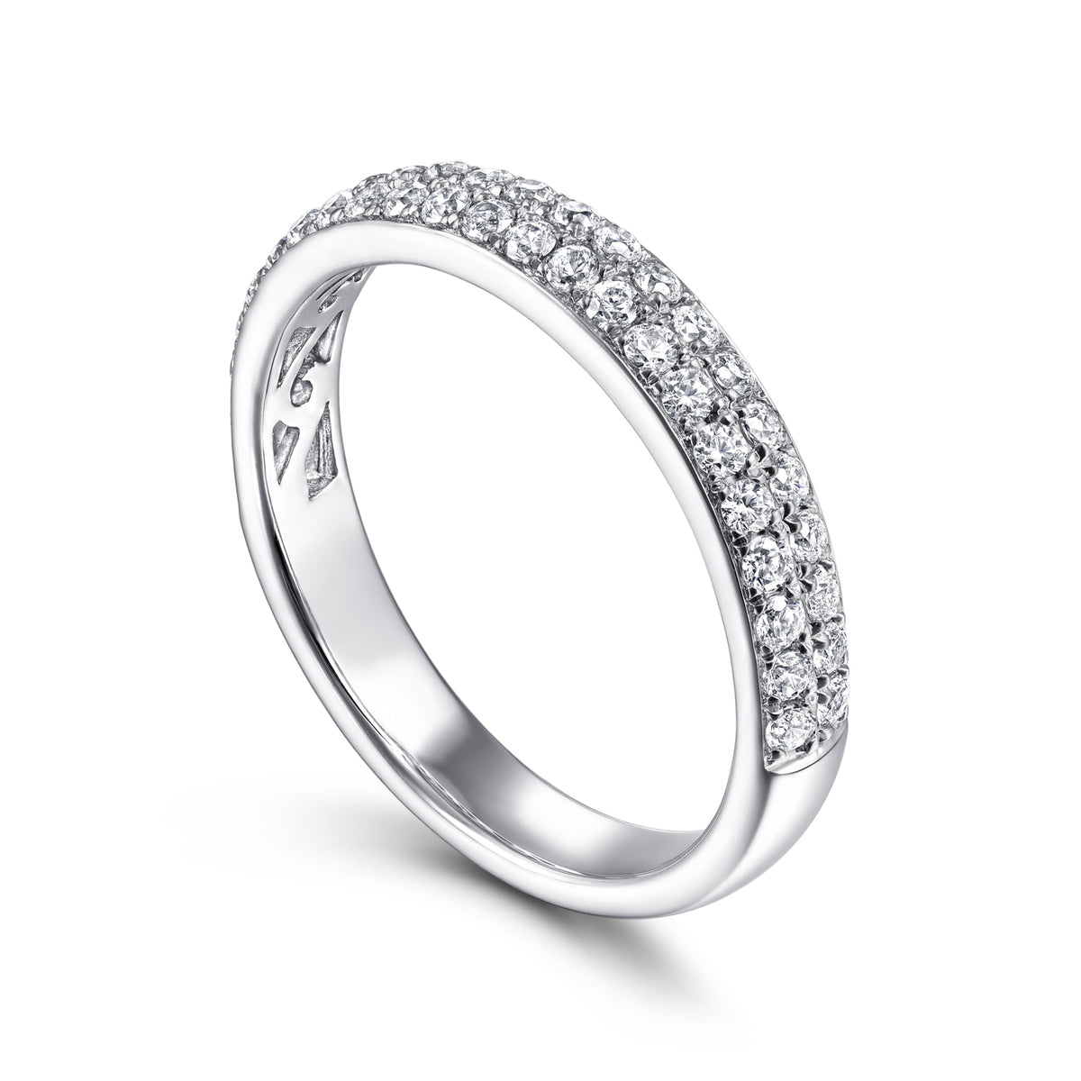 14K White Gold Diamond Pavé Band Ring - View 3