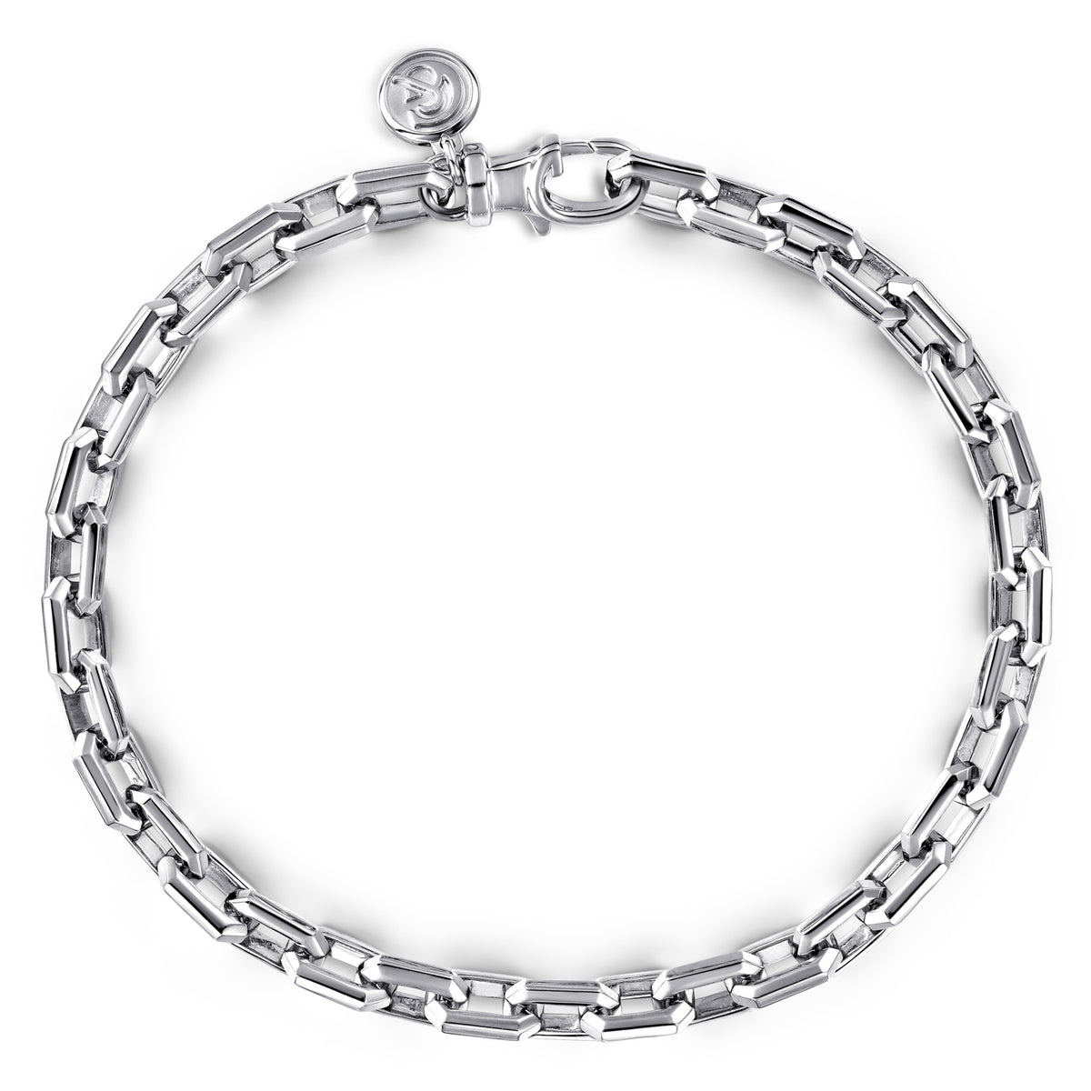 5.50mm 925 Sterling Silver Men's Solid Faceted Link Chain Bracelet - View 1