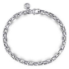 5.50mm 925 Sterling Silver Men's Solid Faceted Link Chain Bracelet thumbnail 1