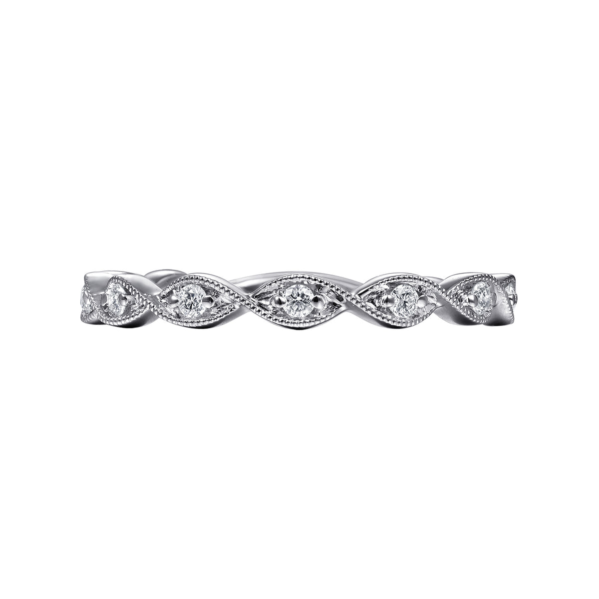 14K White Gold Twisted Diamond Stackable Ring - View 6