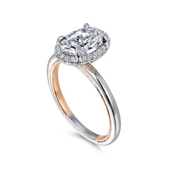 Contemporary Oval Halo Diamond Engagement Ring thumbnail 3
