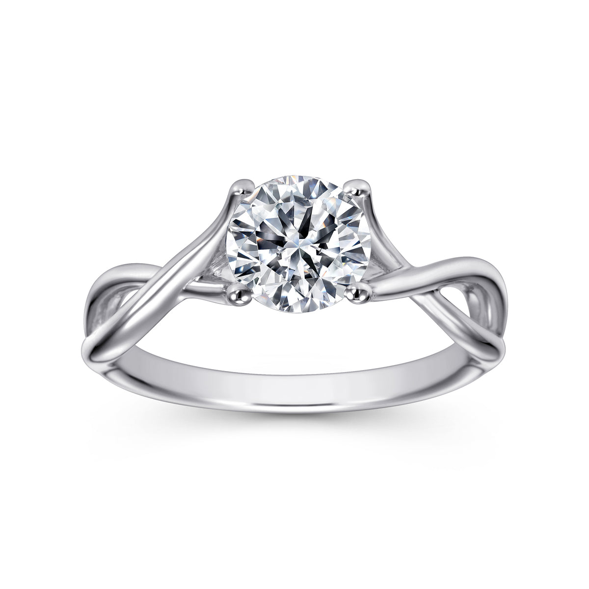 14K White Gold Round Twisted Diamond Engagement Ring - View 5