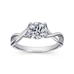 14K White Gold Round Twisted Diamond Engagement Ring thumbnail 5